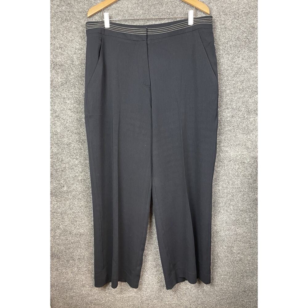 Gibson & Latimer Wide-Leg Pants, Black, Size 18, Flat or Satin,‎ White Stitching